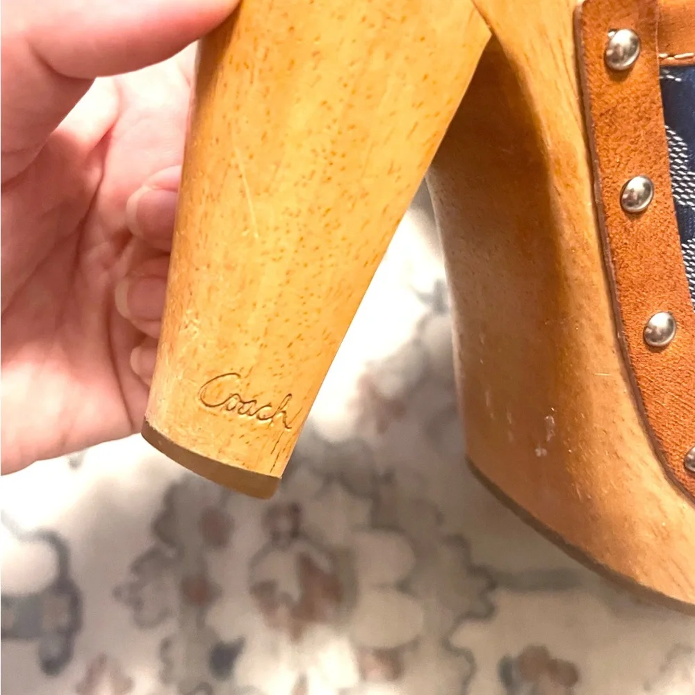 Coach Heels Bacall Wooden Clog Blue and Tan Mules in very good condition! - Picture 4 of 7